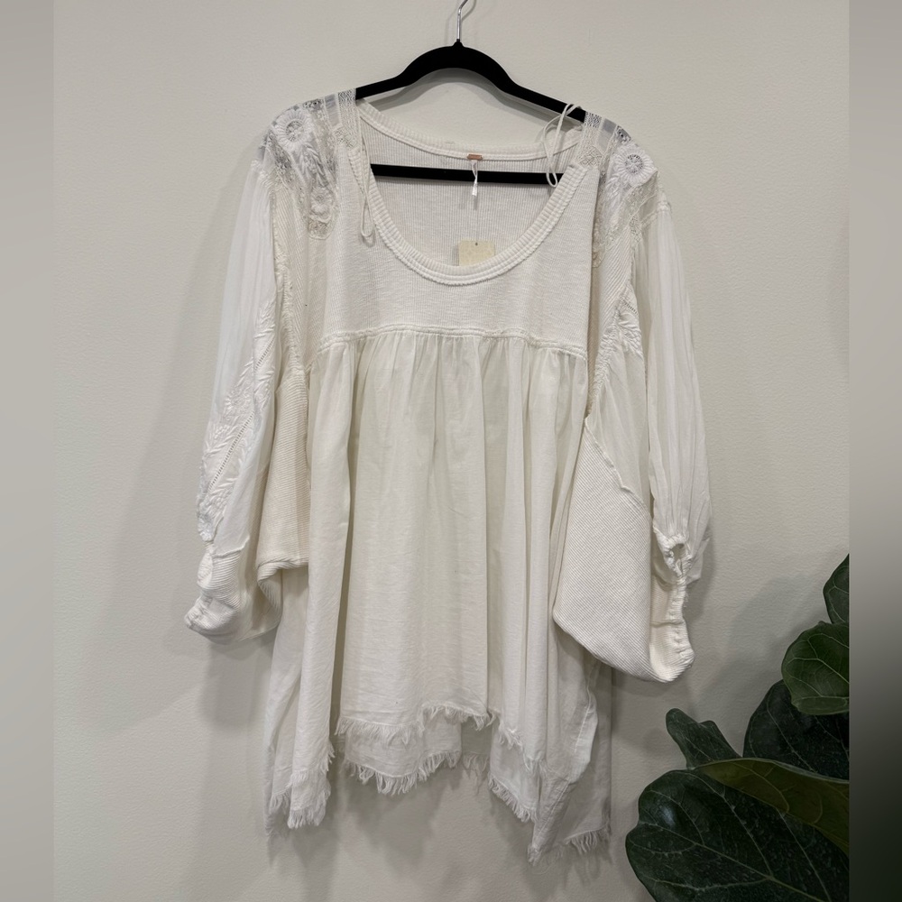 Free People Cream Boho Embroidered Peasant Tunic